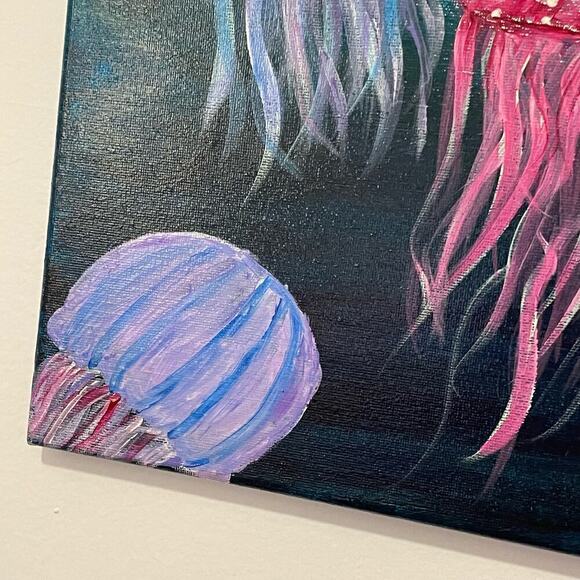 Handmade acrylic painting jellyfish underwater 12x16 wallart - Picture 5 of 7